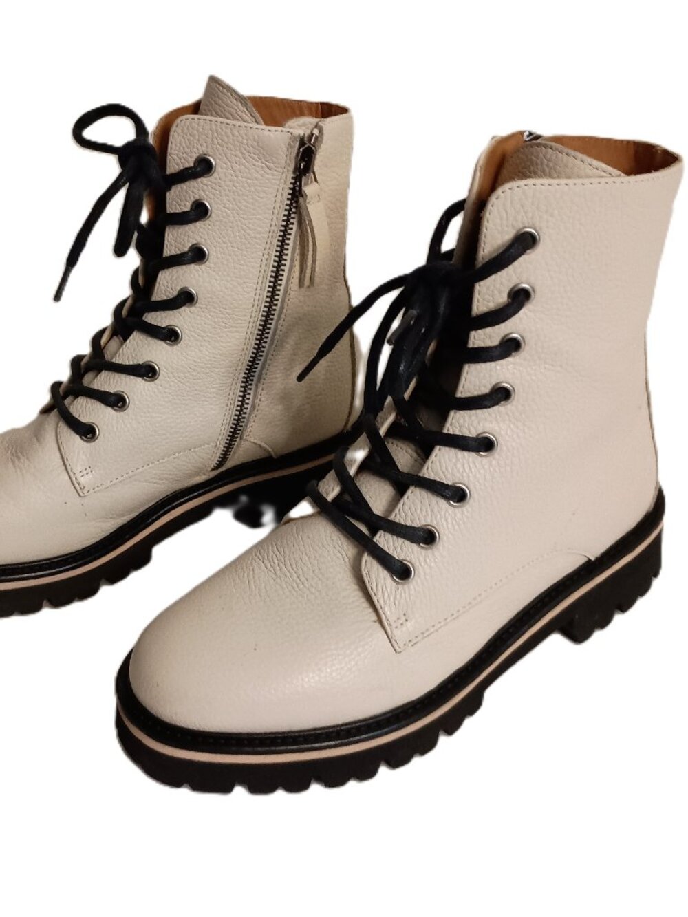 M Gemi Benedetta Leather Combat Boots Sand Beige Women’s Size 6.5 Like New - Picture 2 of 16